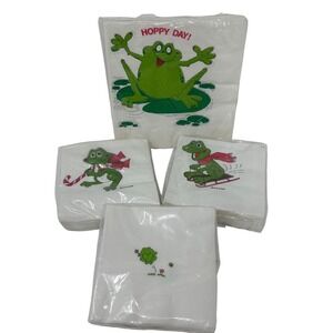 Vintage Frog Paper Napkin Lot Gibson Hallmark Contempo Hoppy Day Retro 4 Packs
